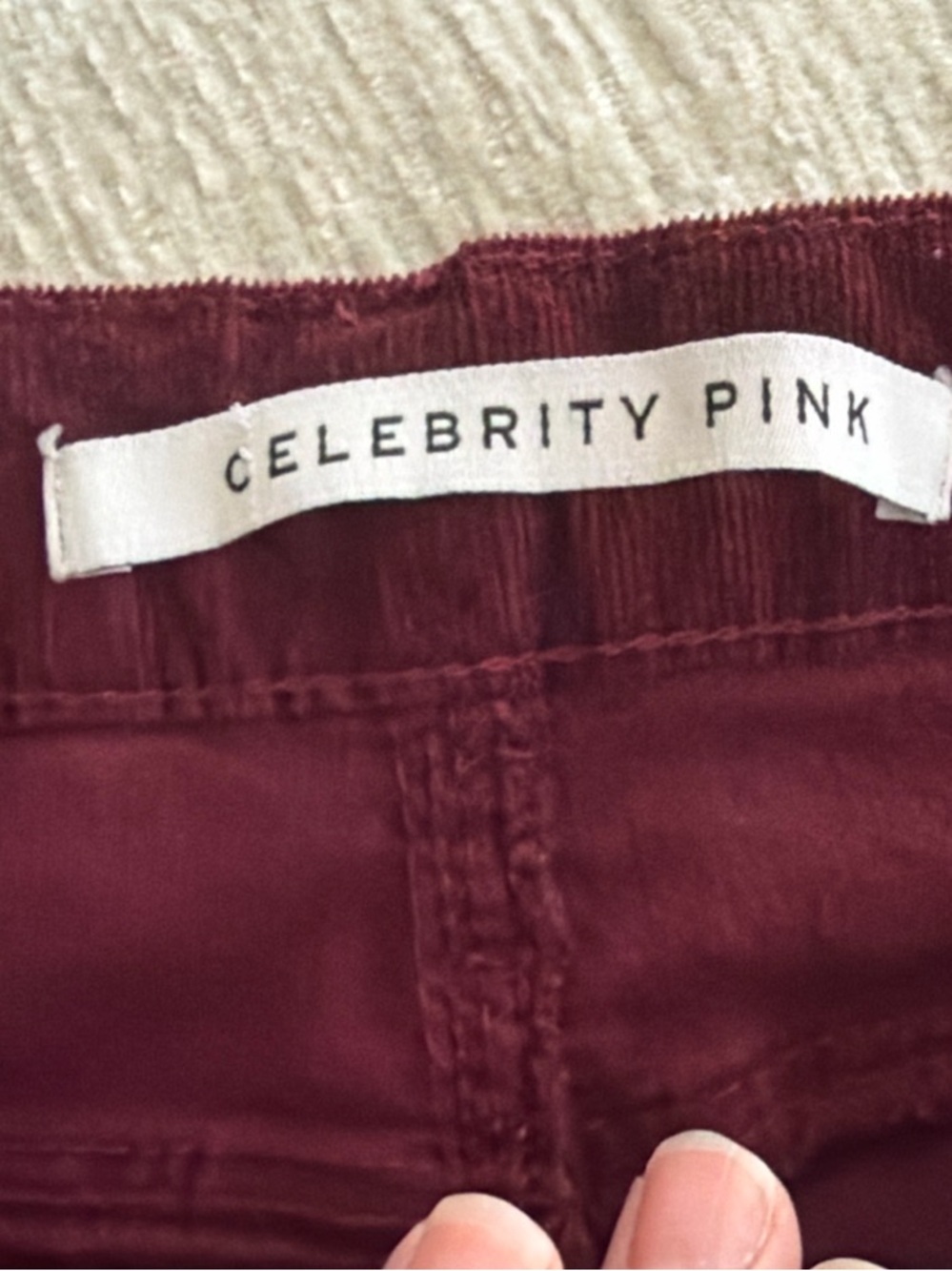 Celebrity Pink Burgundy Corduroy Flare Jeans Raw Hem Stretch Size 9/29 - Picture 2 of 10